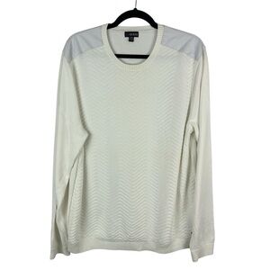 Guess Cotton Chevron Faux Leather Shoulder Sweater XL White